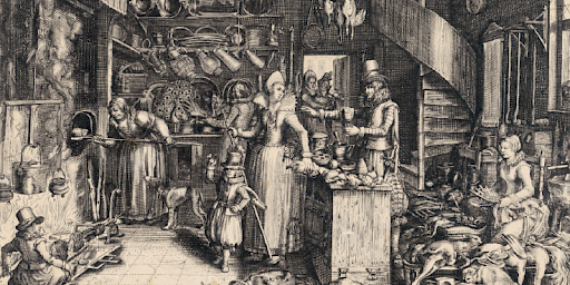 Keukeninterieur, anoniem naar David Vinckboons, 1580-1650.