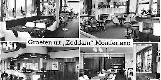 Ansichtkaart met interieur van Hotel Zeddam circa 1965. Eigenaar waren toen Leo en Diny Kleinpenning.