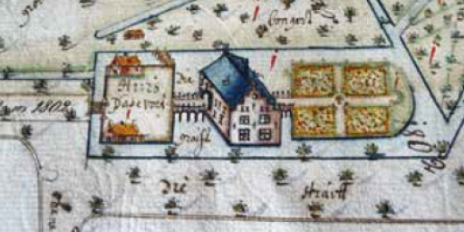 Detail uit ‘Caerte van de graafschap Berghe’ van de hand van de Xantense cartograaf Theodor Bucker (1727). Archief Huis Bergh.